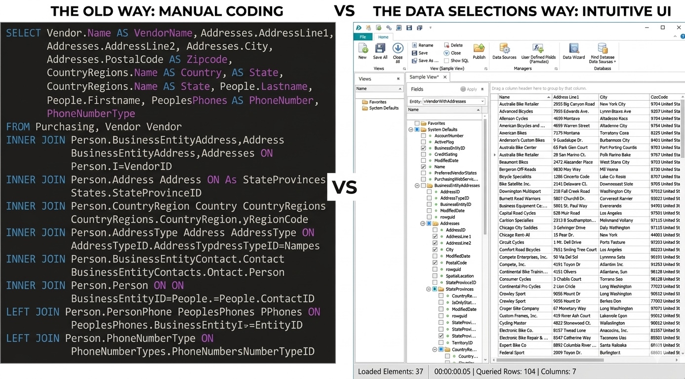 Data Selections UI Comparison: Raw SQL vs intuitive UI